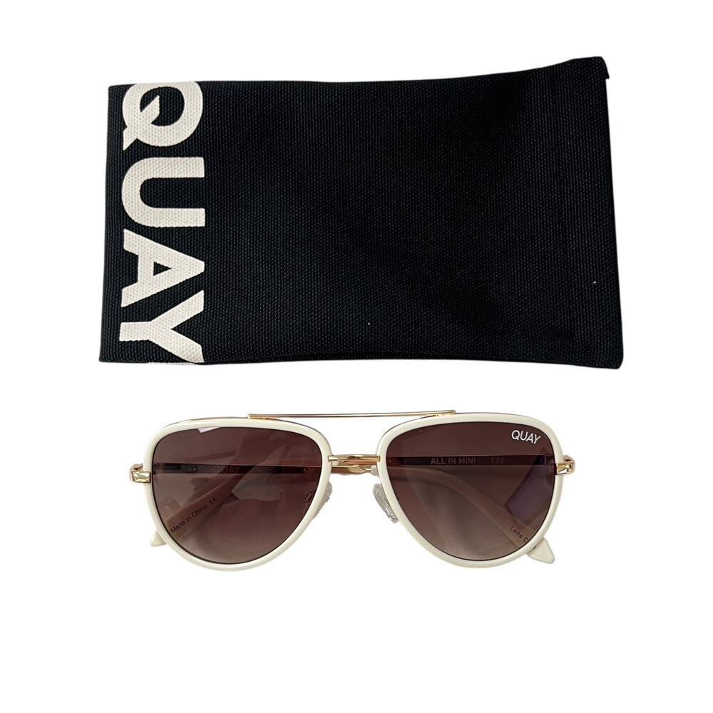 Quay Australia All In Mini Aviator Sunglasses White Brown